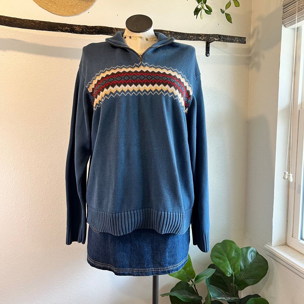 Vintage Dockers 100% Cotton Blue Woven 1/4 Collared Pullover Sweater Size XXL